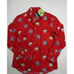 NWT Rick & Morty Christmas Long Sleeve Button Down Shirt, MEDIUM